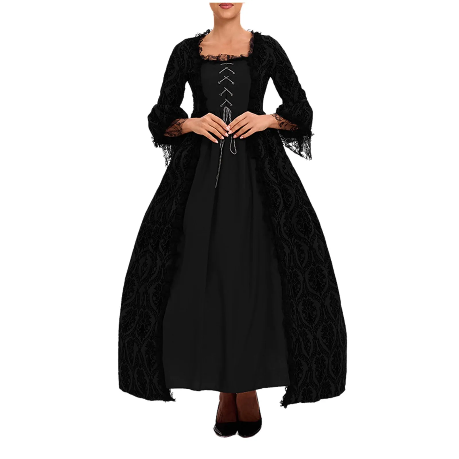 Women Vintage Court Cosplay Dress Medieval Renaissance Queen Ball Gown Bell Sleeve Maxi Dress Halloween Costume with Petticoat
Women Vintage Court Cosplay Dress Medieval Renaissance Queen Ball Gown Bell Sleeve Maxi Dress Halloween Costume with Petticoat