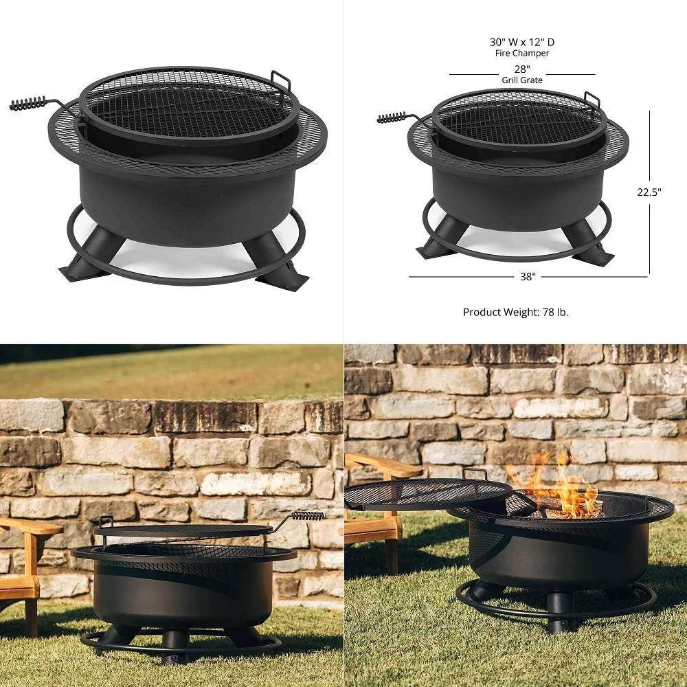 amp Ember 38 Wood Burning Fire Pit with Swivel Cooking Grate, Black Steel Outdoor Fire Pit for BBQ Grilling, Includes Fire Iron
amp Ember 38 Wood Burning Fire Pit with Swivel Cooking Grate, Black Steel Outdoor Fire Pit for BBQ Grilling, Includes Fire Iron
