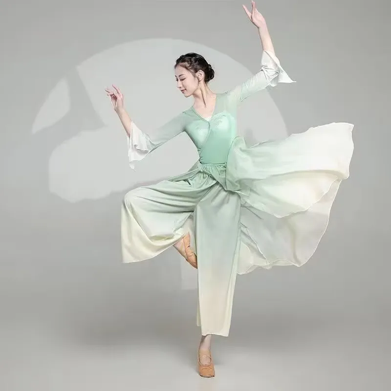 Classical dancer performance costumes chiffon practice dance clothes body long outer green Chinese style folk dance dress
Classical dancer performance costumes chiffon practice dance clothes body long outer green Chinese style folk dance dress