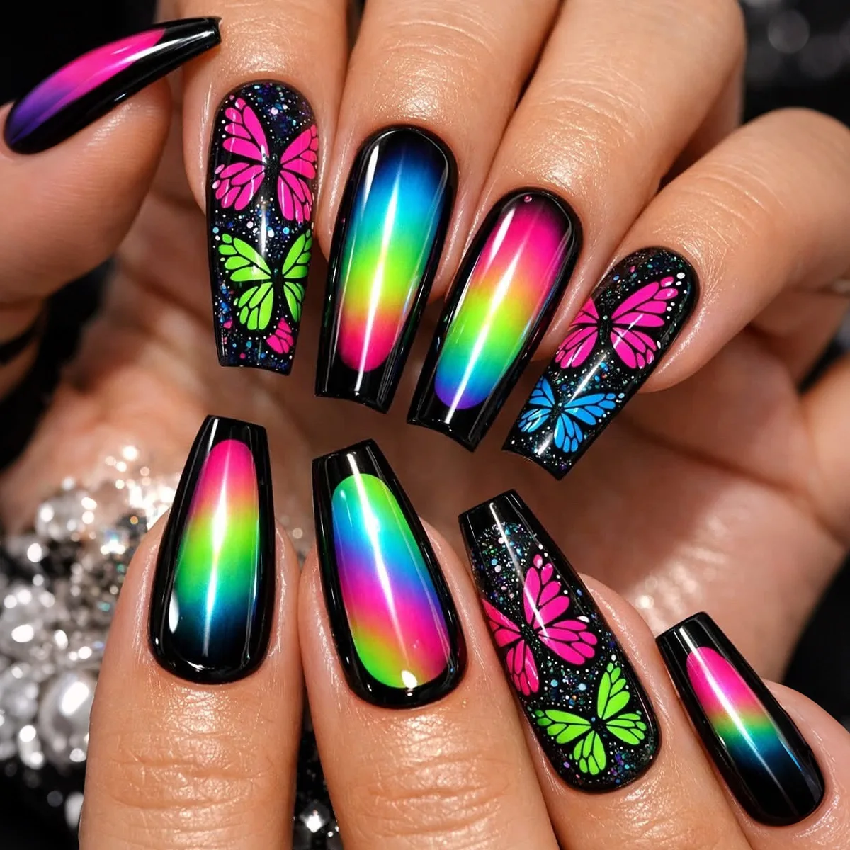 Colorful Butterfly Press on Nails Rainbow French Nails Rainbow Butterfly Nail Plant Flowers Nail Tip Long Coffin Press on Nail
Colorful Butterfly Press on Nails Rainbow French Nails Rainbow Butterfly Nail Plant Flowers Nail Tip Long Coffin Press on Nail