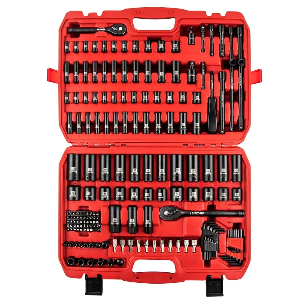 1/4 & 3/8 H Drive Impact Socket Set, 186 Pieces Metric And Standard Full Sockets, Cr-V Deep & Shallow Sockets Tool Set With
1/4 & 3/8 H Drive Impact Socket Set, 186 Pieces Metric And Standard Full Sockets, Cr-V Deep & Shallow Sockets Tool Set With