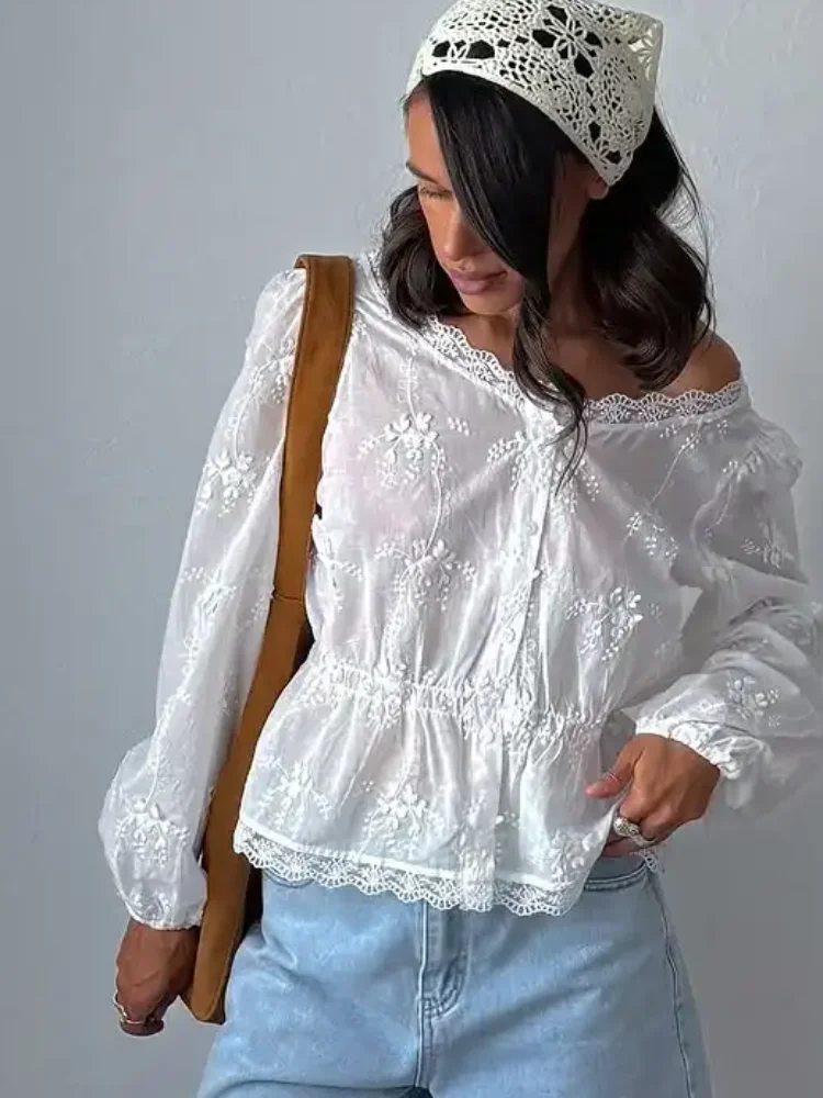 Chic White Embroidered Lace Shirt Women Casual Square Neck Single Breasted Loose Short Blouse 2026 New Vacation Street Shirts
Chic White Embroidered Lace Shirt Women Casual Square Neck Single Breasted Loose Short Blouse 2026 New Vacation Street Shirts