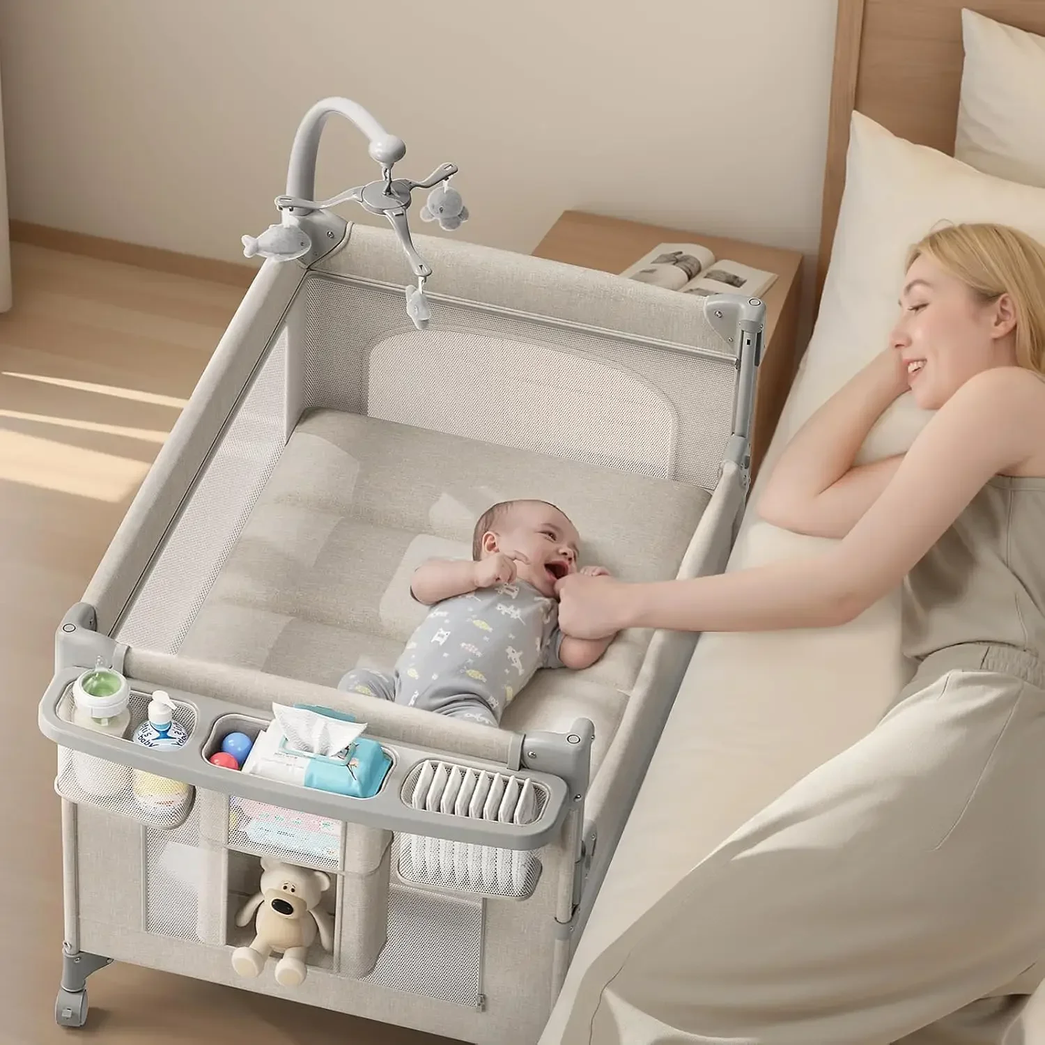 4 in 1 Baby Bassinet, Pack and Play, Bedside Crib Sleeper, Diaper Changer, Quickly Assembled and Folded Portable Crib
4 in 1 Baby Bassinet, Pack and Play, Bedside Crib Sleeper, Diaper Changer, Quickly Assembled and Folded Portable Crib