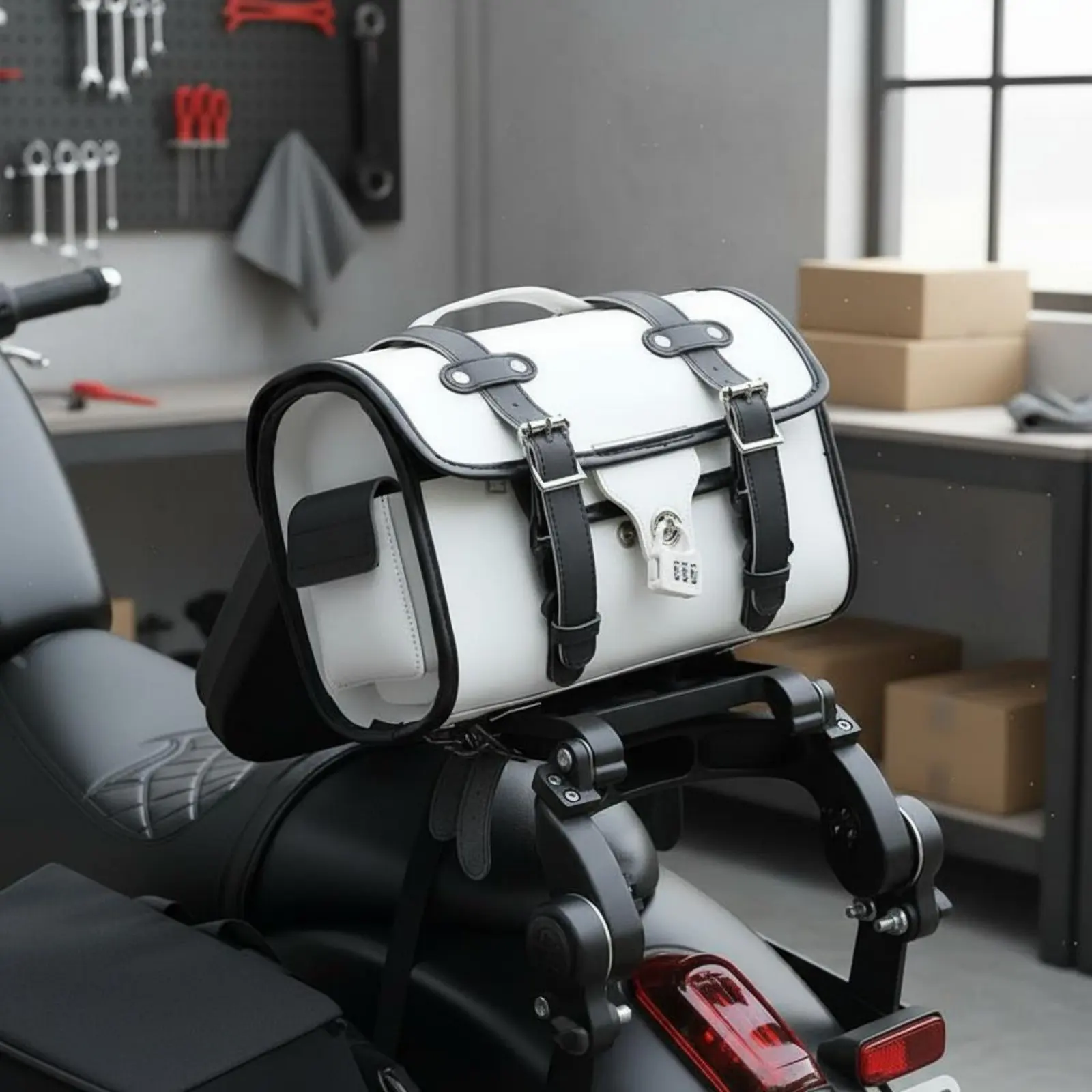 Motorcycle Rear Seat Bag Sunlight Resistant Vintage Motorcycle Saddlebag Vehicle Storage Long-Lasting Metal Buckles Includes
Motorcycle Rear Seat Bag Sunlight Resistant Vintage Motorcycle Saddlebag Vehicle Storage Long-Lasting Metal Buckles Includes