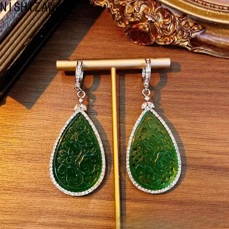 NISHIZAWA Green Waterdrop Earrings for Women Chinese Style Vintage Fashion Jewelry Elegant Hyperbole Pendientes Mujer
NISHIZAWA Green Waterdrop Earrings for Women Chinese Style Vintage Fashion Jewelry Elegant Hyperbole Pendientes Mujer