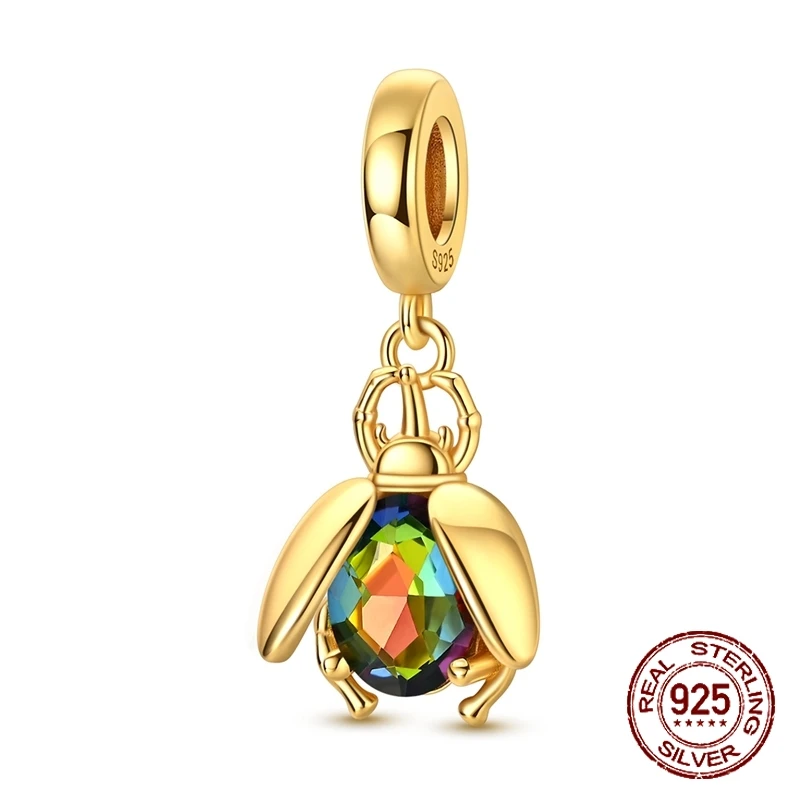 925 Sterling Silver Golden Beetle Dangle Charm Mystic Rainbow CZ Stone Scarab Insect Design Fit Bracelets Jewelry Gift for Women
925 Sterling Silver Golden Beetle Dangle Charm Mystic Rainbow CZ Stone Scarab Insect Design Fit Bracelets Jewelry Gift for Women