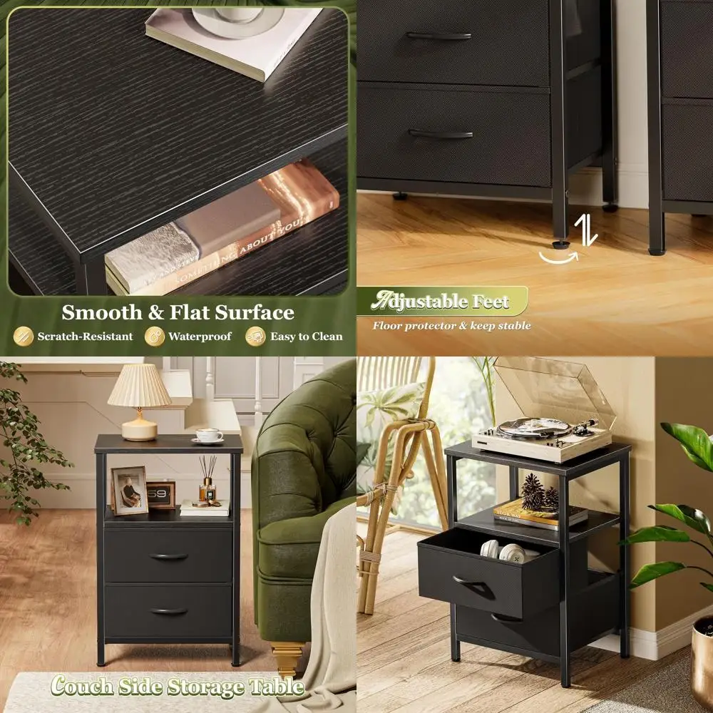 Black 2-Piece Nightstand Set with Drawers and Wooden Top for Bedroom
Black 2-Piece Nightstand Set with Drawers and Wooden Top for Bedroom