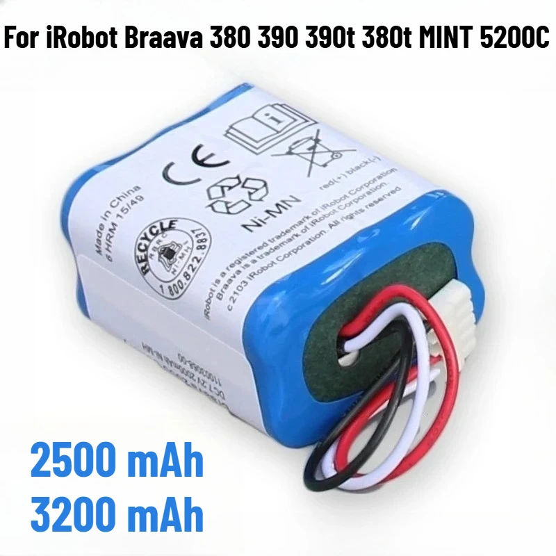 Rechargeable Lithium Battery for iRobot Braava 380 390 390t 380t Sweeping Robot Mint 5200C Floor Scrubber Battery3200mAh 2500mAh
Rechargeable Lithium Battery for iRobot Braava 380 390 390t 380t Sweeping Robot Mint 5200C Floor Scrubber Battery3200mAh 2500mAh