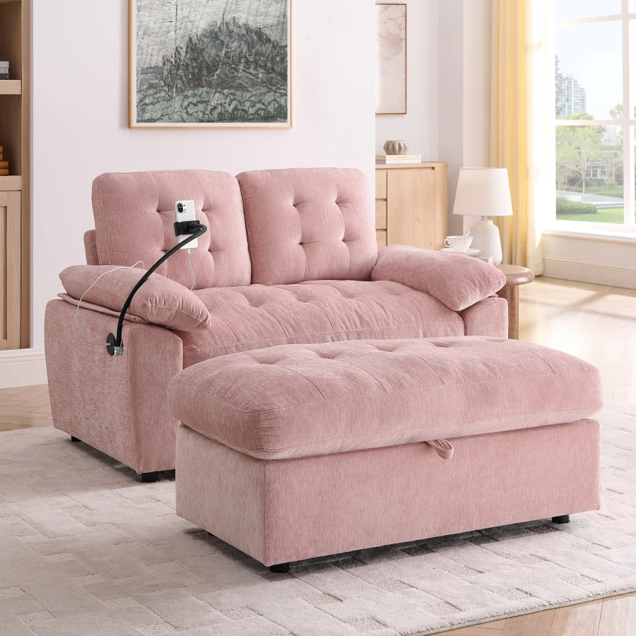 Leisure sofa chair for living room, polyester fabric, pink, manually adjustable backrest and soft padded armrests with side USB
Leisure sofa chair for living room, polyester fabric, pink, manually adjustable backrest and soft padded armrests with side USB