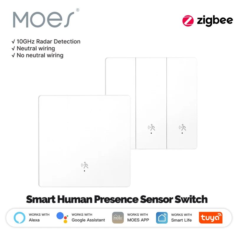 MOES Tuya ZigBee Smart Human Presence mmWave Radar Sensor Wall Light Switch Works with Alexa Google Home Neutral Wire Optional
MOES Tuya ZigBee Smart Human Presence mmWave Radar Sensor Wall Light Switch Works with Alexa Google Home Neutral Wire Optional
