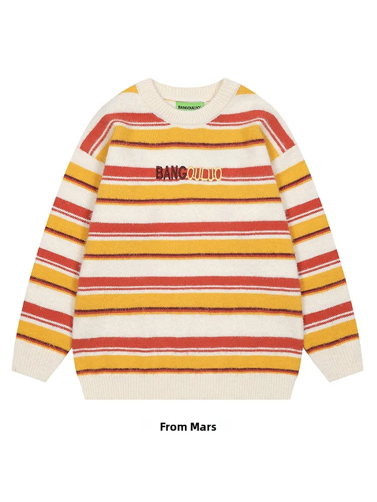 Loose Knitted Sweater Embroidered Letter Contrast Color Stripe Japanese Retro Sle Trendy Casual round Ne Long Sve Top
Loose Knitted Sweater Embroidered Letter Contrast Color Stripe Japanese Retro Sle Trendy Casual round Ne Long Sve Top