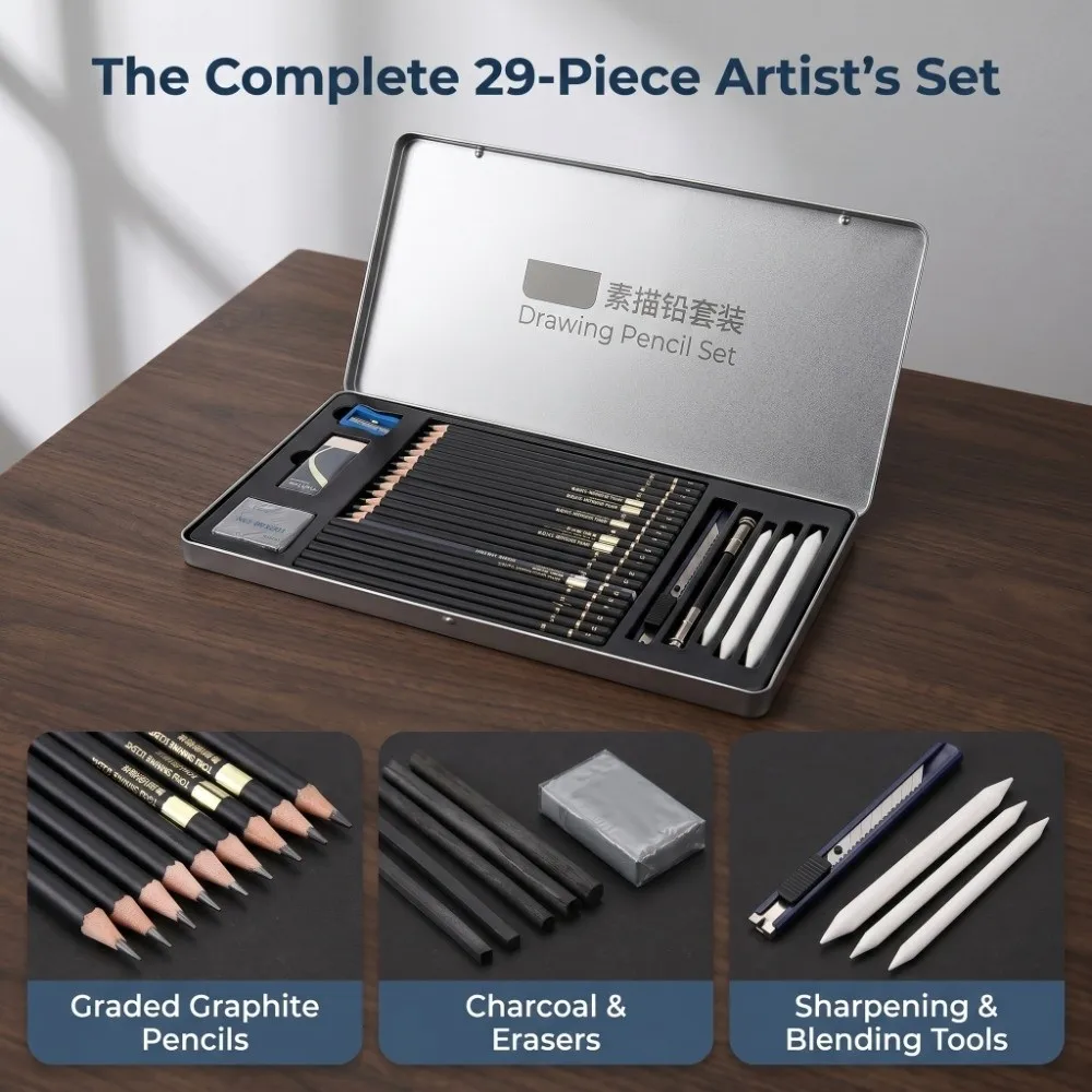 29PCS Multiple Hardness Sketch Pencil Kit Practical Various Combinations Charcoal Sketch Pencils Portable
29PCS Multiple Hardness Sketch Pencil Kit Practical Various Combinations Charcoal Sketch Pencils Portable
