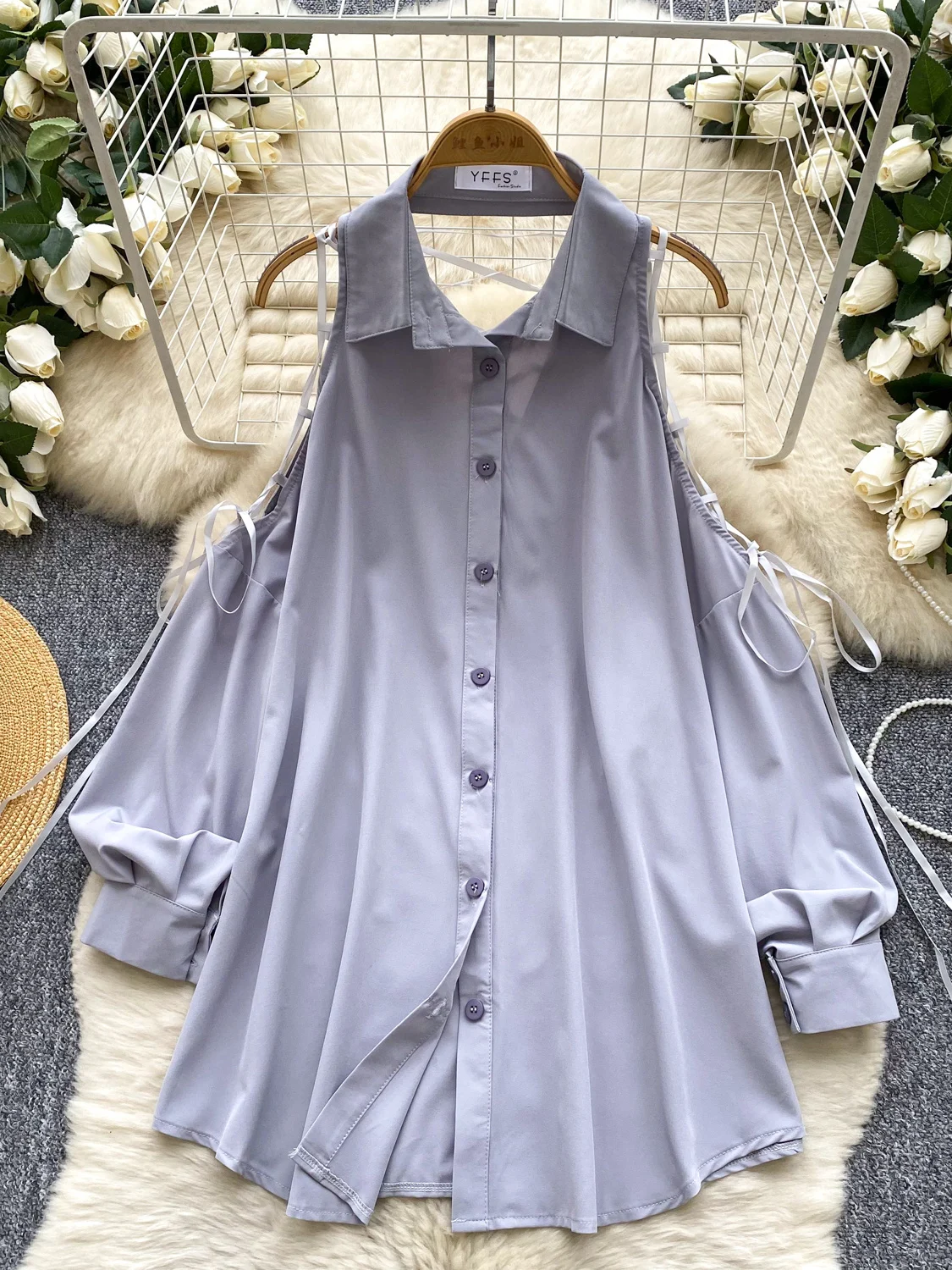 Faionable Long Sve irt Women's oulder Bared Belted Top Korean Sle Loose Fit Commute Wear Summer New Arrival
Faionable Long Sve irt Women's oulder Bared Belted Top Korean Sle Loose Fit Commute Wear Summer New Arrival