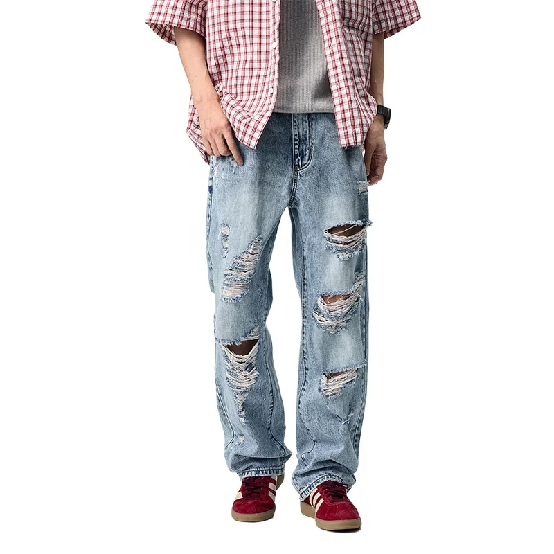 European and American spring and summer straight leg version street nightclub beggar pants ripped jeans baggy mens jeans
European and American spring and summer straight leg version street nightclub beggar pants ripped jeans baggy mens jeans