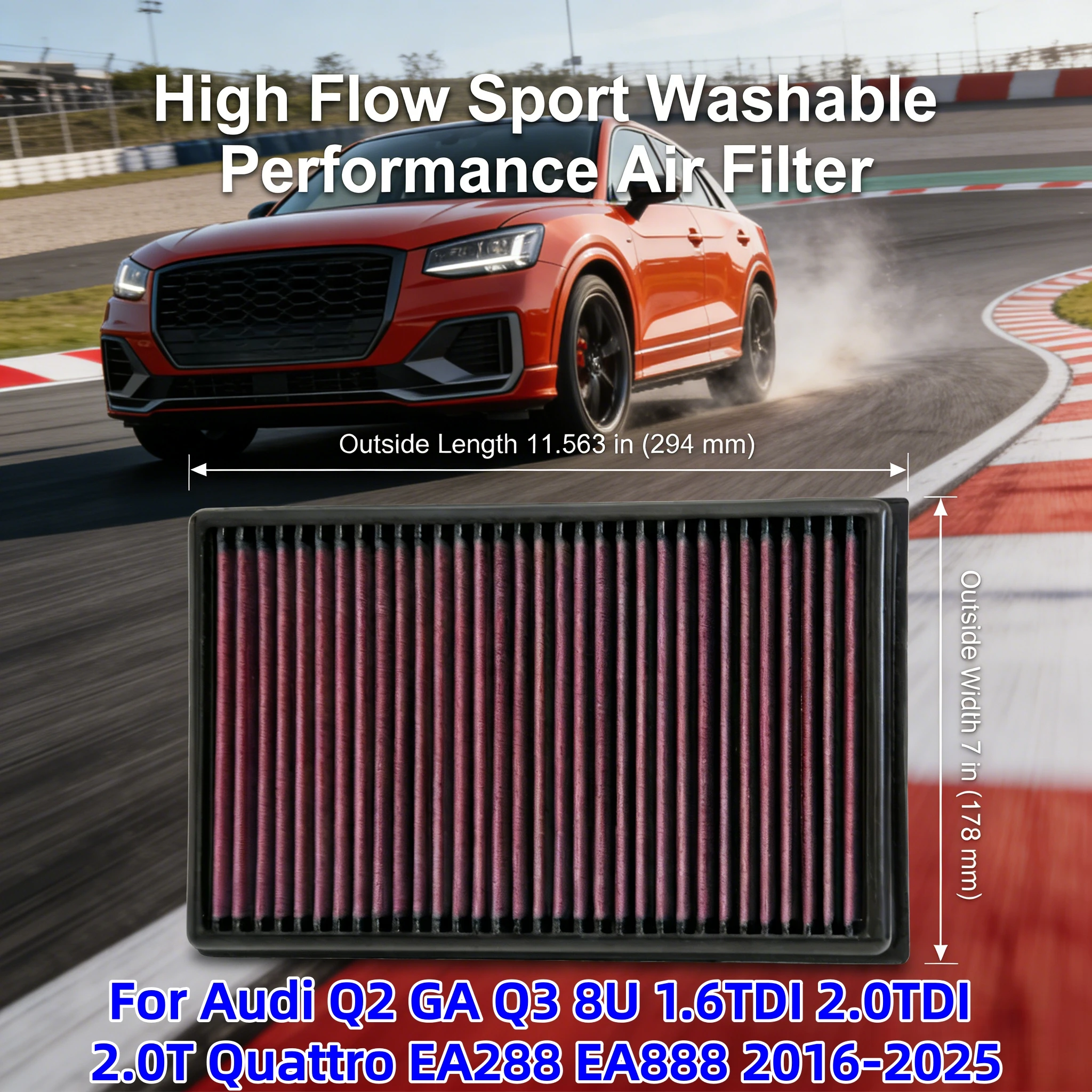 High Flow Sport Washable Performance For Audi Q2 GA Q3 8U Air Filter 1.6TDI 2.0TDI 2.0T Quattro EA288 EA888 2016-2025 33-3005
High Flow Sport Washable Performance For Audi Q2 GA Q3 8U Air Filter 1.6TDI 2.0TDI 2.0T Quattro EA288 EA888 2016-2025 33-3005