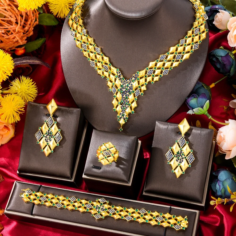 Soramoore New Original Fashion Luxury 4PCS Jewelry Sets Dubai Style Big Necklace Bangle Earrings Ring Jewelry Set Charm Female
Soramoore New Original Fashion Luxury 4PCS Jewelry Sets Dubai Style Big Necklace Bangle Earrings Ring Jewelry Set Charm Female