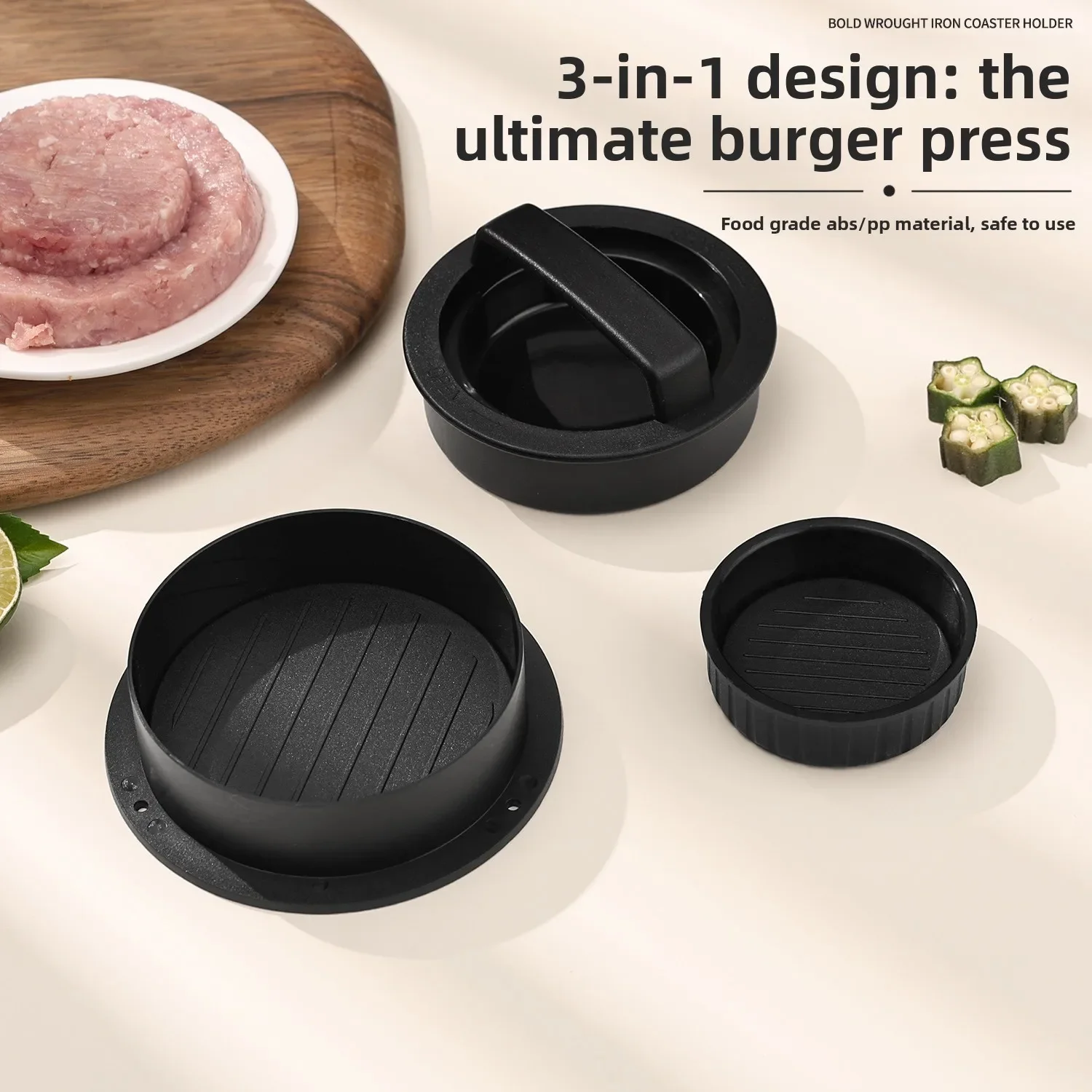 2-piece Set of Round Meat Patty Press, Manual Hamburger Meat Press and Rice Ball Molds
2-piece Set of Round Meat Patty Press, Manual Hamburger Meat Press and Rice Ball Molds