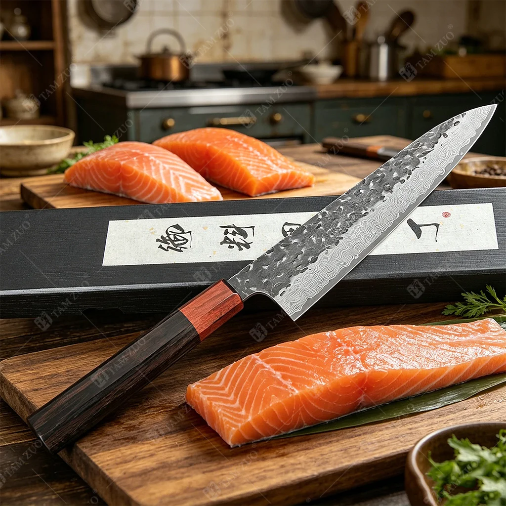 TAMZUO Japanese Damascus Steel Gyuto Chef Knife Hammered Finish Wood Handle Ultra Sharp Kitchen Knife for Meat Vegetable
TAMZUO Japanese Damascus Steel Gyuto Chef Knife Hammered Finish Wood Handle Ultra Sharp Kitchen Knife for Meat Vegetable
