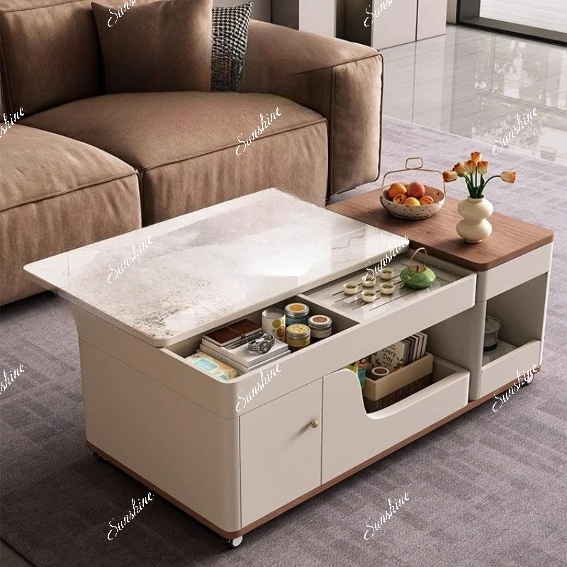 Small apartment light luxury modern simple cream wind tea integrated rock slab lifting tea table
Small apartment light luxury modern simple cream wind tea integrated rock slab lifting tea table