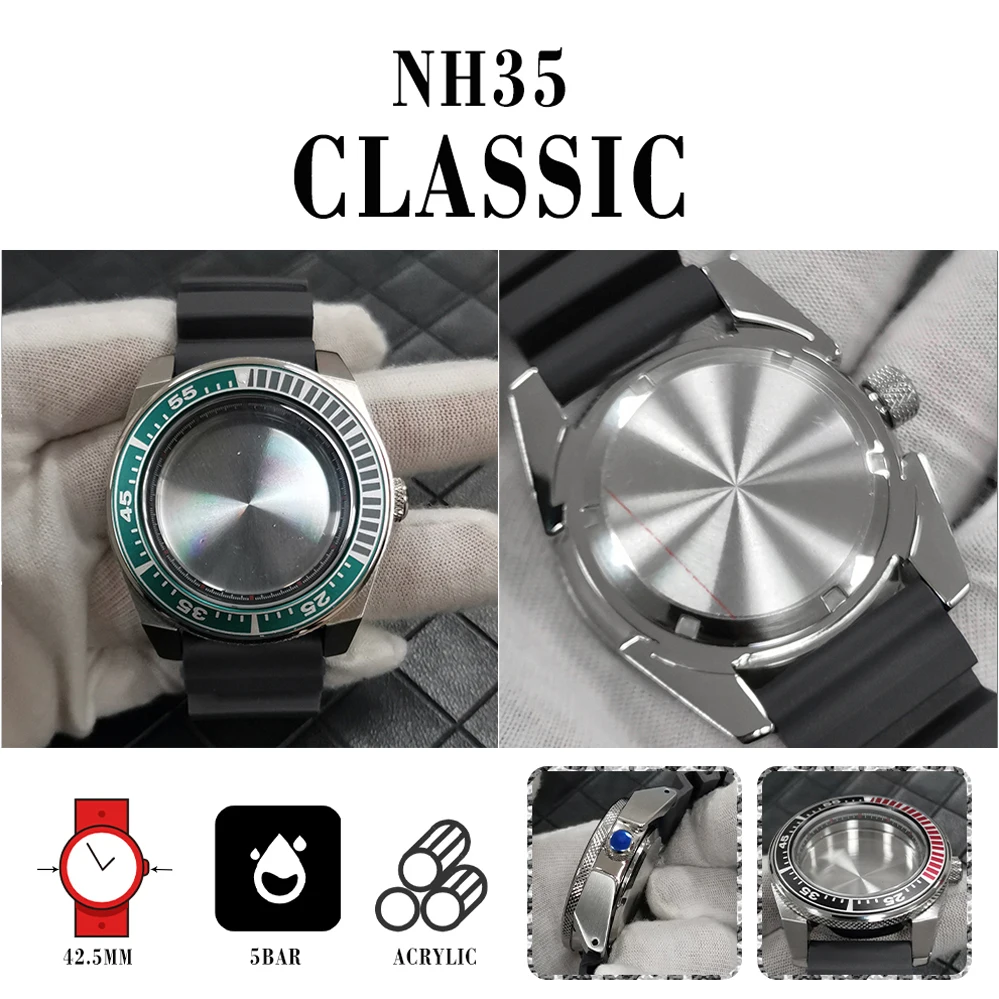 316L Stainless Steel 43mm Watch Case Black Inner Shadow + Black Rubber Strap Steel Buckle Aluminum Bezel for NH35/NH36 Movement
316L Stainless Steel 43mm Watch Case Black Inner Shadow + Black Rubber Strap Steel Buckle Aluminum Bezel for NH35/NH36 Movement