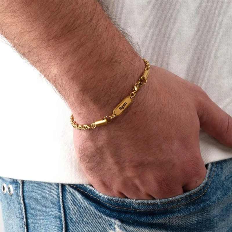 Personalized Engraving Name Braided Twist Rope Bracelet Stainless Steel Custom Name Bracelet Men Jewelry Birthday Gift Wholesale
Personalized Engraving Name Braided Twist Rope Bracelet Stainless Steel Custom Name Bracelet Men Jewelry Birthday Gift Wholesale