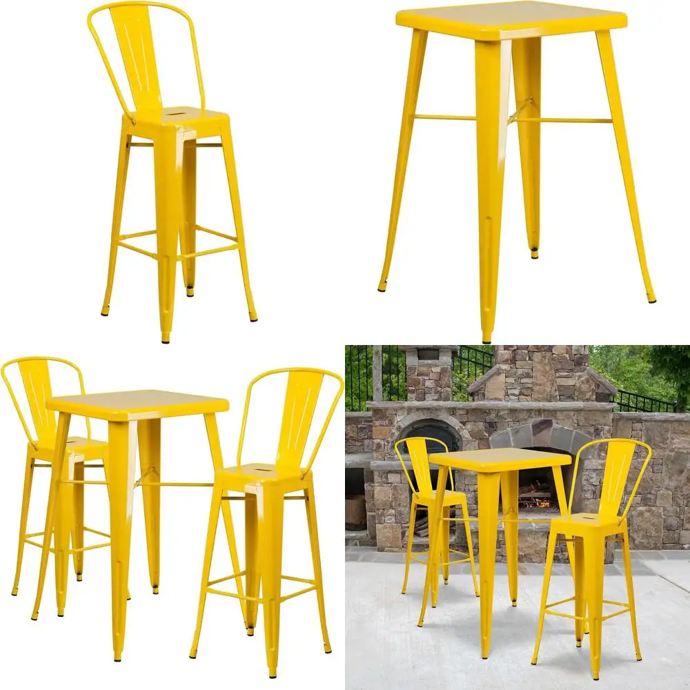 Комплект из металлического стола-стойки желтого цвета (23,75 кв. фута) и 2 табуретов с спинками для использования в помещении и на улице
Комплект из металлического стола-стойки желтого цвета (23,75 кв. фута) и 2 табуретов с спинками для использования в помещении и на улице