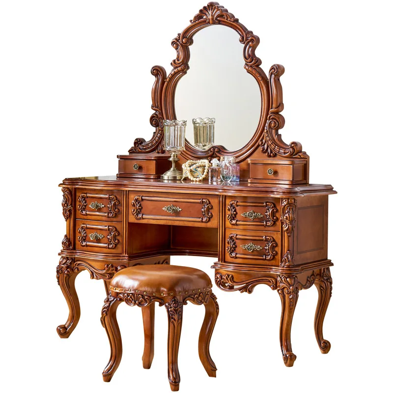 solid wood dresser, American villa bedroom antique paint makeup table multi-drawer princess dressing table 
solid wood dresser, American villa bedroom antique paint makeup table multi-drawer princess dressing table