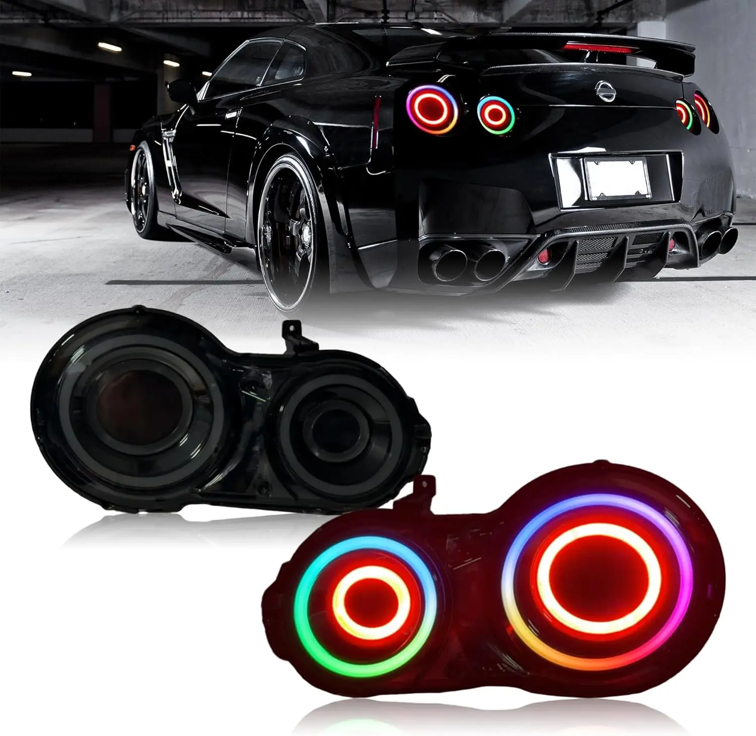 Светодиодные задние фонари RGB для Nissan GTR GT-R R35 2007-2017, дымчатые линзы с анимационным последовательным индикатором DRL, задние фонари 
Светодиодные задние фонари RGB для Nissan GTR GT-R R35 2007-2017, дымчатые линзы с анимационным последовательным индикатором DRL, задние фонари