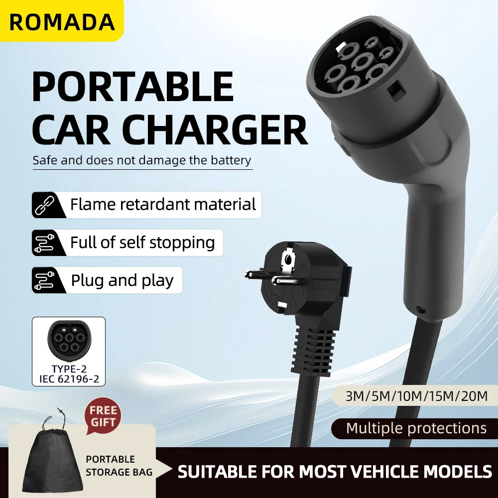 Portable 3.5KW 16A EV Charger with 3M-20M Cable Type2 IEC62196 EU Plug Wallbox Adapter Plug And Charge for Electric Vehicles
Portable 3.5KW 16A EV Charger with 3M-20M Cable Type2 IEC62196 EU Plug Wallbox Adapter Plug And Charge for Electric Vehicles