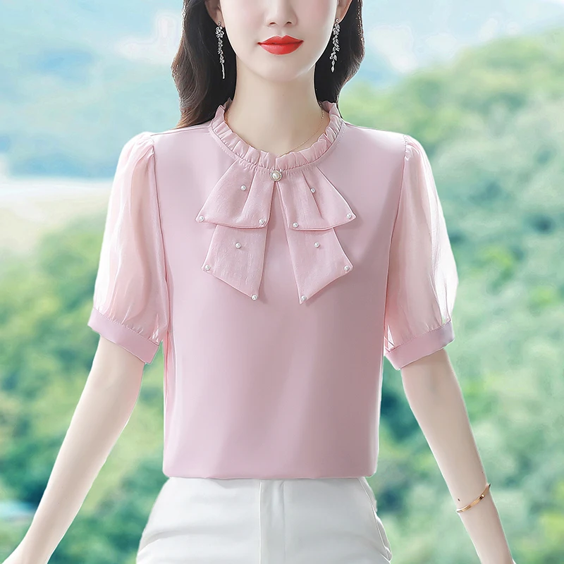 2024 Summer New Solid Color Temperament Aging Chiffon Shirt Women's Belly Covering Short sleeved Top
2024 Summer New Solid Color Temperament Aging Chiffon Shirt Women's Belly Covering Short sleeved Top