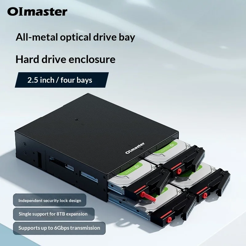 4-Bay 2.5" SATA HDD Enclosure for PC 5.25" Bay - Metal Construction, Key Lock, Hot-Swappable, LED Indicators
4-Bay 2.5" SATA HDD Enclosure for PC 5.25" Bay - Metal Construction, Key Lock, Hot-Swappable, LED Indicators