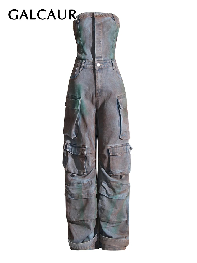 GALCAUR Streetwear Vintage Colorblock Denim Jumpsuits For Women Strapless Sleeveless High Waist Casual Looses Jumpsuit Female
GALCAUR Streetwear Vintage Colorblock Denim Jumpsuits For Women Strapless Sleeveless High Waist Casual Looses Jumpsuit Female