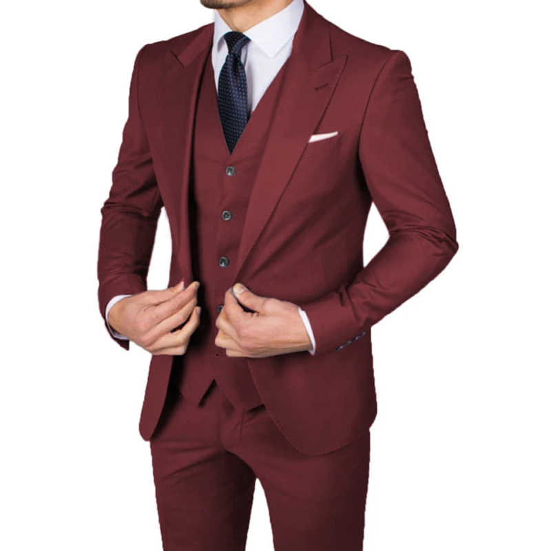 Slim Fit Casual Men Suits with Peaked Lapel Wedding Tuxedos for Groomsmen 3 Pieces Male Fashion Jacket Vest Pants Latest Style
Slim Fit Casual Men Suits with Peaked Lapel Wedding Tuxedos for Groomsmen 3 Pieces Male Fashion Jacket Vest Pants Latest Style