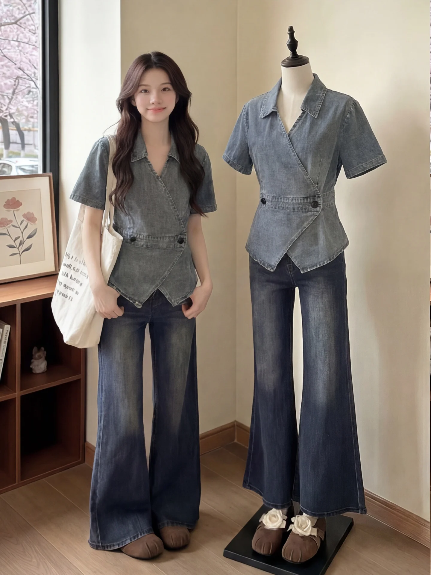 Retro American High Street Denim Short Sleeve Shirt Women Summer Waist Cinched Cross Style Shirt Jacket for Short Girls
Retro American High Street Denim Short Sleeve Shirt Women Summer Waist Cinched Cross Style Shirt Jacket for Short Girls