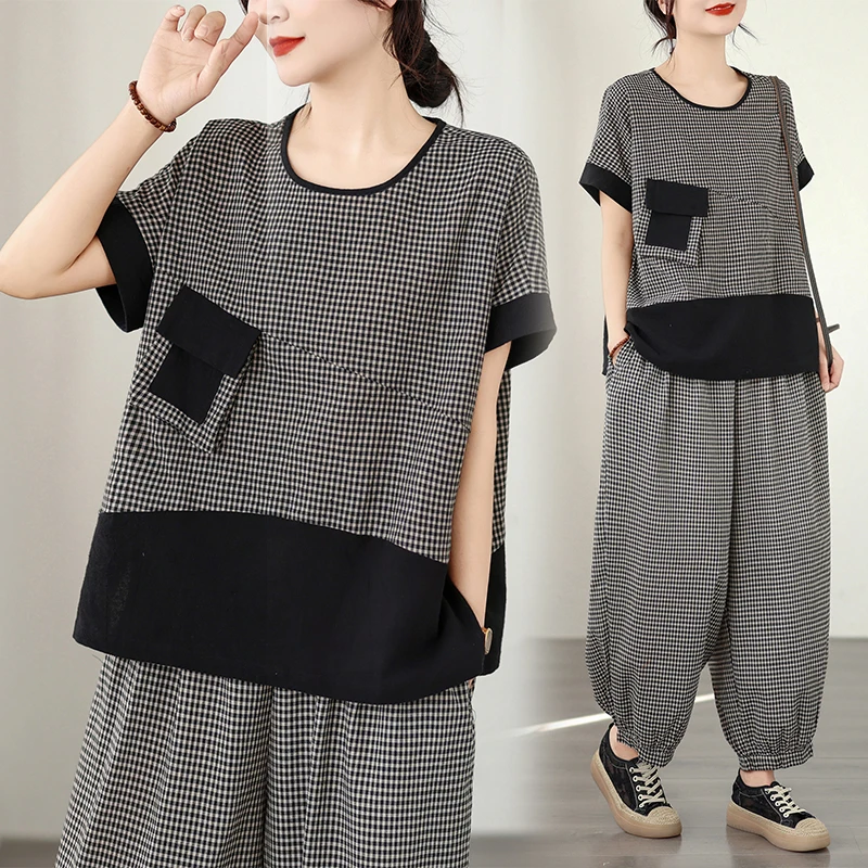 Fashionable Large Size Cotton Linen Shirt And Casual Pants Two Piece Set round Neck Plaid Top for Women Commute Style Artistic
Fashionable Large Size Cotton Linen Shirt And Casual Pants Two Piece Set round Neck Plaid Top for Women Commute Style Artistic