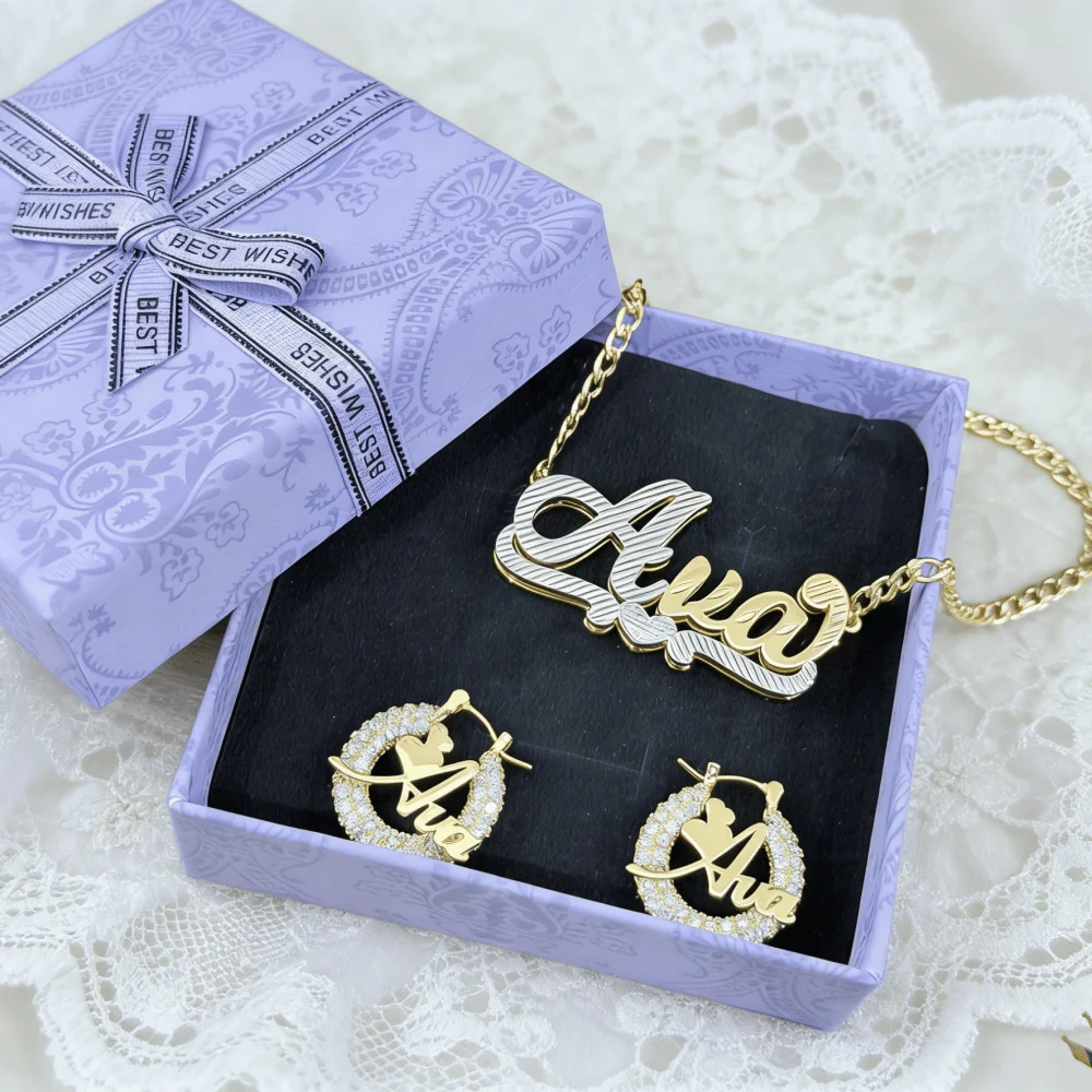 DUOYING Custom Two-tone Set Stainless Steel Nameplate Cuban Chain Necklace 22mm Earrings Bling Hoops
DUOYING Custom Two-tone Set Stainless Steel Nameplate Cuban Chain Necklace 22mm Earrings Bling Hoops