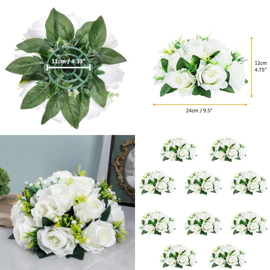 10Pcs Artificial Flower Ball Arrangement, 9.5" 15 Heads Wedding Roses Bouquet with Base Suitable for Parties Valentine's Day We
10Pcs Artificial Flower Ball Arrangement, 9.5" 15 Heads Wedding Roses Bouquet with Base Suitable for Parties Valentine's Day We