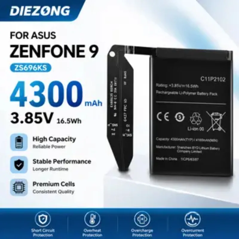New 4300mah 3.85V C11P2102 Mobile Phone Batteries for Asus Zenfone 9 ZS696KS Large Capacity Lithium Battery Fast Shipping
New 4300mah 3.85V C11P2102 Mobile Phone Batteries for Asus Zenfone 9 ZS696KS Large Capacity Lithium Battery Fast Shipping