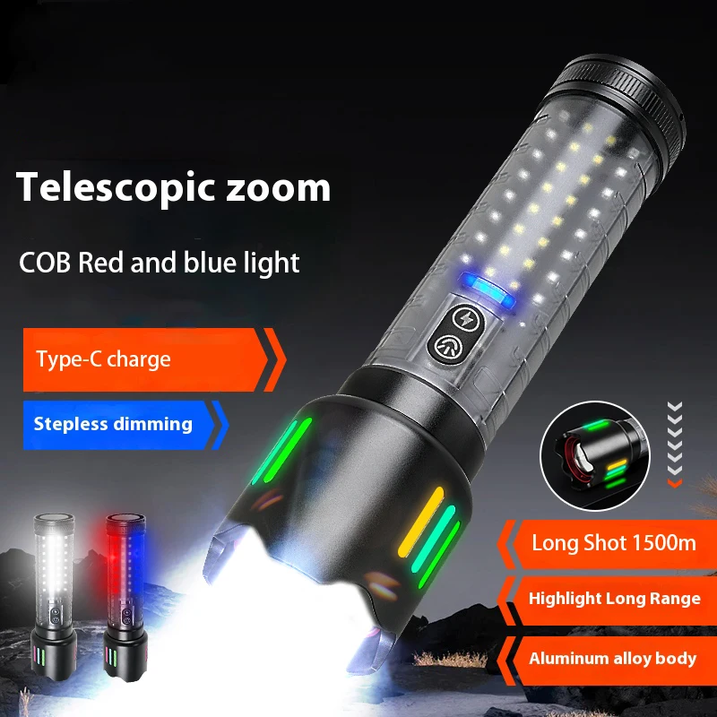 Ultra Powerful Led Flashlights COB Colored Torch Light Rechargeable Lamp Military Tactical Flashlight Waterproof Camping Lantern
Ultra Powerful Led Flashlights COB Colored Torch Light Rechargeable Lamp Military Tactical Flashlight Waterproof Camping Lantern