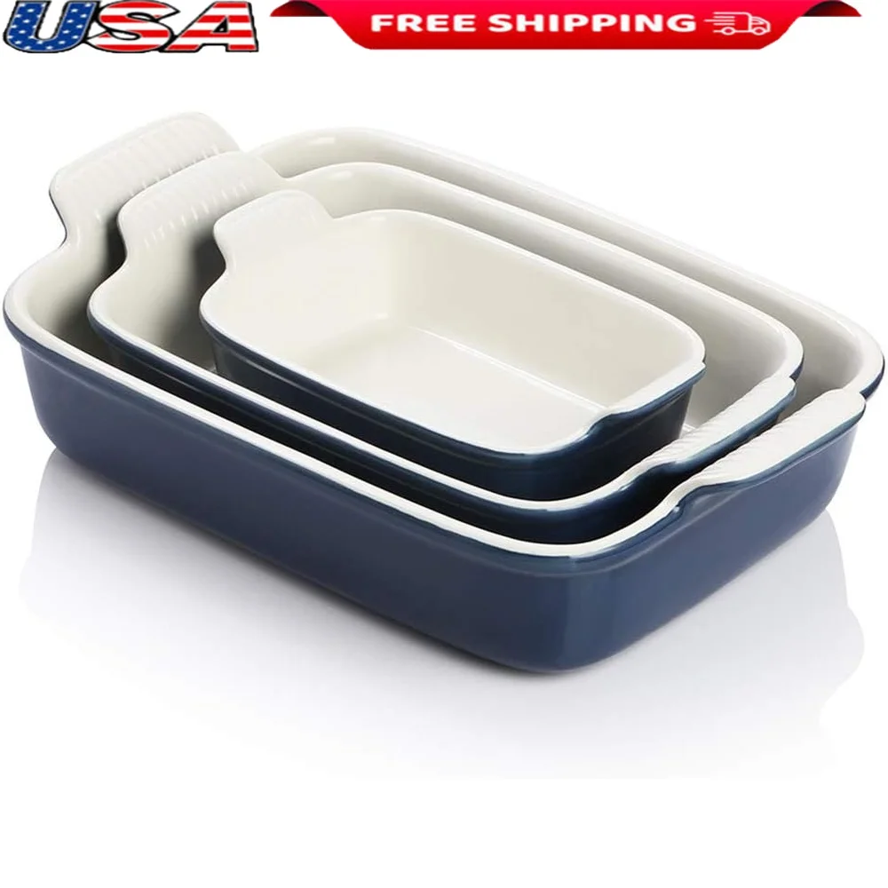 Durable Ceramic Baking Pans Set with Double Handles Stackable Rectangle Casserole Dishes Lasagna Roasting Baking Oven Use
Durable Ceramic Baking Pans Set with Double Handles Stackable Rectangle Casserole Dishes Lasagna Roasting Baking Oven Use