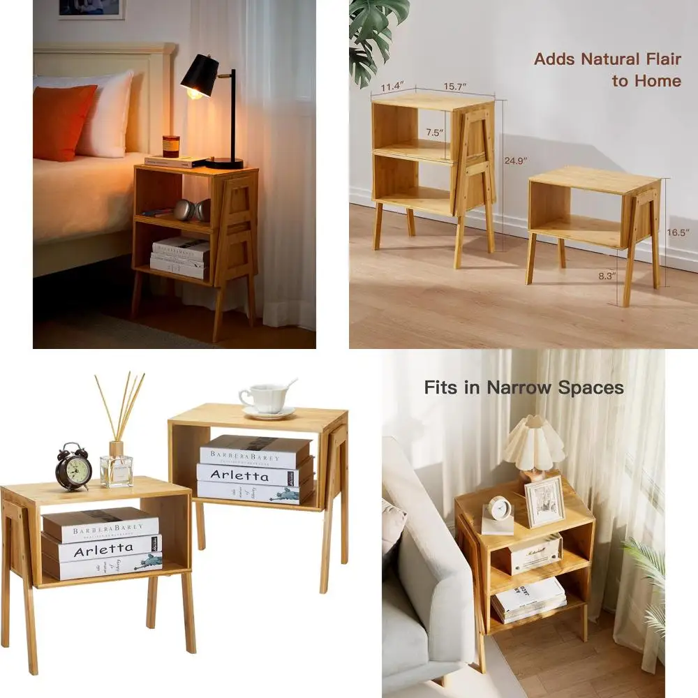 Stackable Bamboo Side Tables, Wooden Storage Nightstands for Living Room and Bedroom, Set of 2
Stackable Bamboo Side Tables, Wooden Storage Nightstands for Living Room and Bedroom, Set of 2