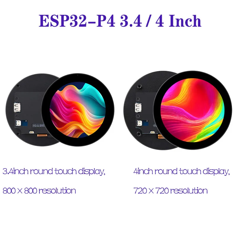 ESP32-P4 3.4/4 Inch Round Touch Display Board 800x800/720x720 | Optical Bonding Glass | Dual Mic | Wi-Fi 6 & Bluetooth 5 LE
ESP32-P4 3.4/4 Inch Round Touch Display Board 800x800/720x720 | Optical Bonding Glass | Dual Mic | Wi-Fi 6 & Bluetooth 5 LE