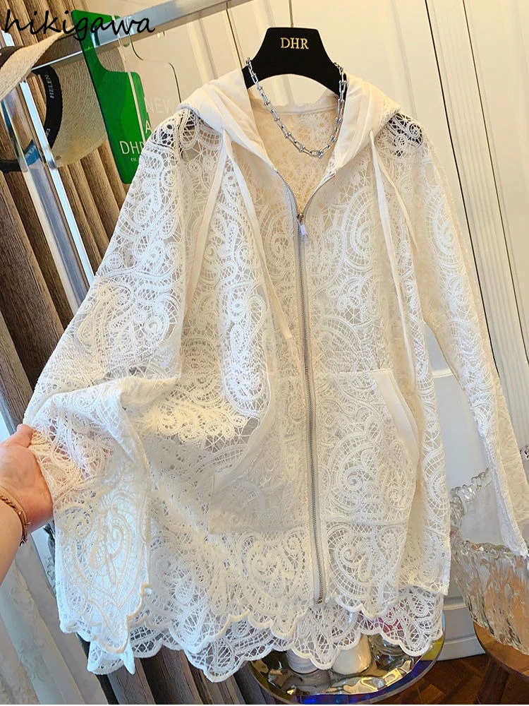 Oversized Tops Temperament Coat Women's Clothing Hooded Lace Hollow Out Outwear 2025 Ropa Mujer Casual Summer Fashion Jackets
Oversized Tops Temperament Coat Women's Clothing Hooded Lace Hollow Out Outwear 2025 Ropa Mujer Casual Summer Fashion Jackets