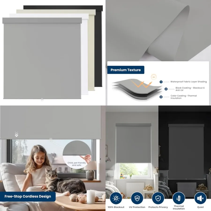 100% out Roller Shades Cordless Blinds for Indoor Windows, Free-Stop Window Shades Pull Down, Thermal Insulated Fabric UV Prote
100% out Roller Shades Cordless Blinds for Indoor Windows, Free-Stop Window Shades Pull Down, Thermal Insulated Fabric UV Prote