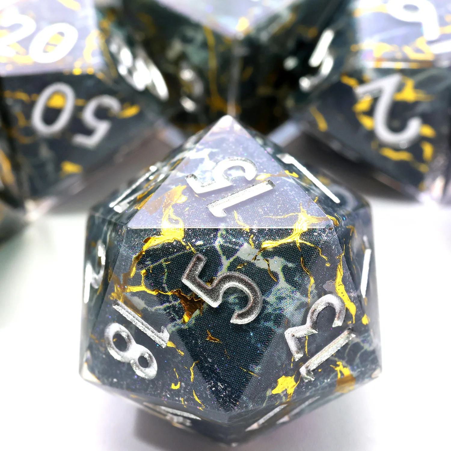 Royal Obsidian Full Cover RPG Dice,Blue-Black Marble with Gold Veins Polyhedral Resin DND Set for Board Games & Role Play-F30
Royal Obsidian Full Cover RPG Dice,Blue-Black Marble with Gold Veins Polyhedral Resin DND Set for Board Games & Role Play-F30
