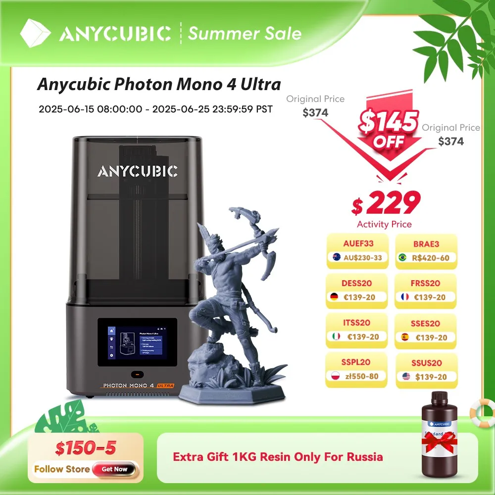 PRESALE ANYCUBIC Photon Mono 4 Ultra V2 3D Printer 10K 7'' high-definition screen UV Resin 3D Printing Size 236mmx231mmx430mm
PRESALE ANYCUBIC Photon Mono 4 Ultra V2 3D Printer 10K 7'' high-definition screen UV Resin 3D Printing Size 236mmx231mmx430mm
