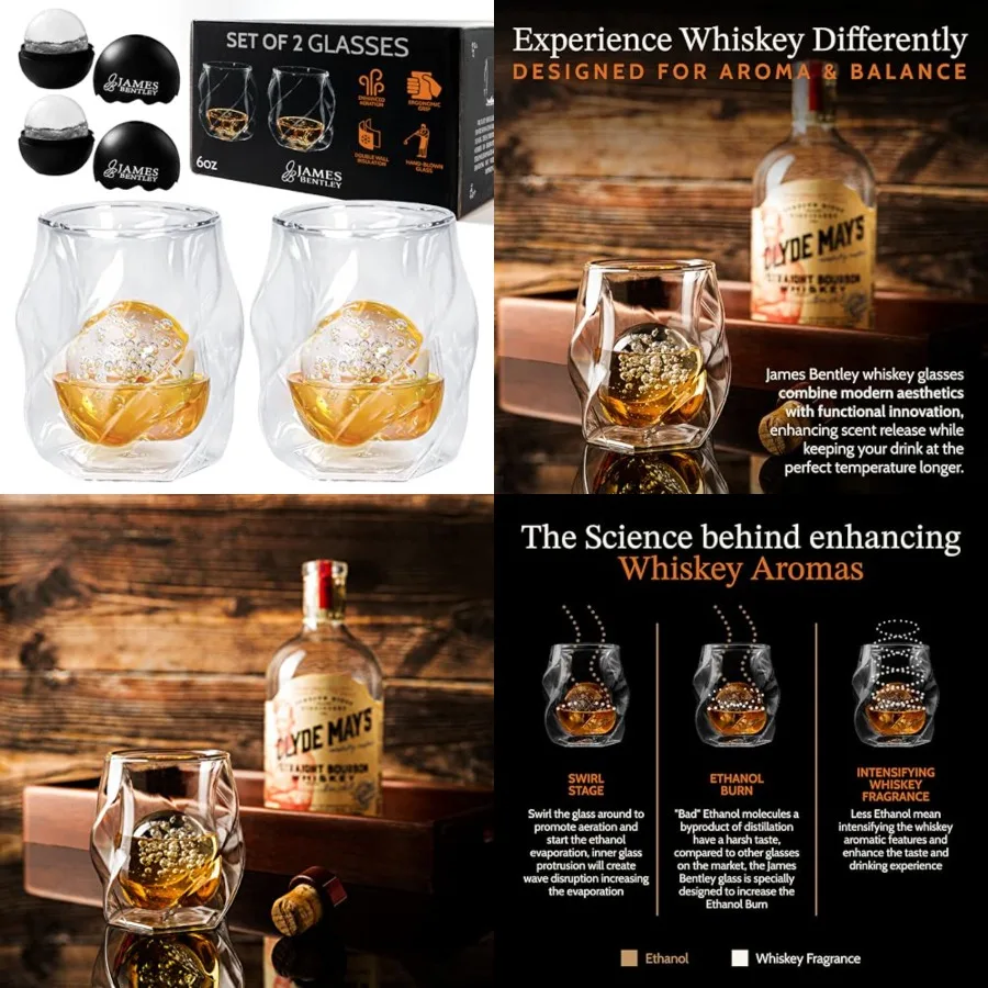 JB Whiskey Glasses Double Wall, Hand Blown Borosilicate Glass, Enhances Aroma and Flavor, Premium Quality for Bourbon Whiskey T
JB Whiskey Glasses Double Wall, Hand Blown Borosilicate Glass, Enhances Aroma and Flavor, Premium Quality for Bourbon Whiskey T