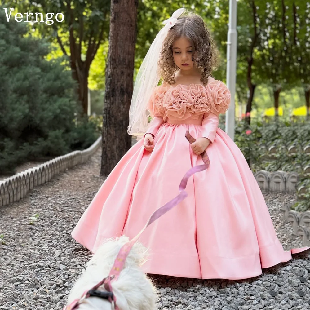 Verngo Pink Satin Girl Princess Birthday Party Dress 3D Flowers A Line Full Sleeves Kid Celebrity Prom Gown Customized
Verngo Pink Satin Girl Princess Birthday Party Dress 3D Flowers A Line Full Sleeves Kid Celebrity Prom Gown Customized