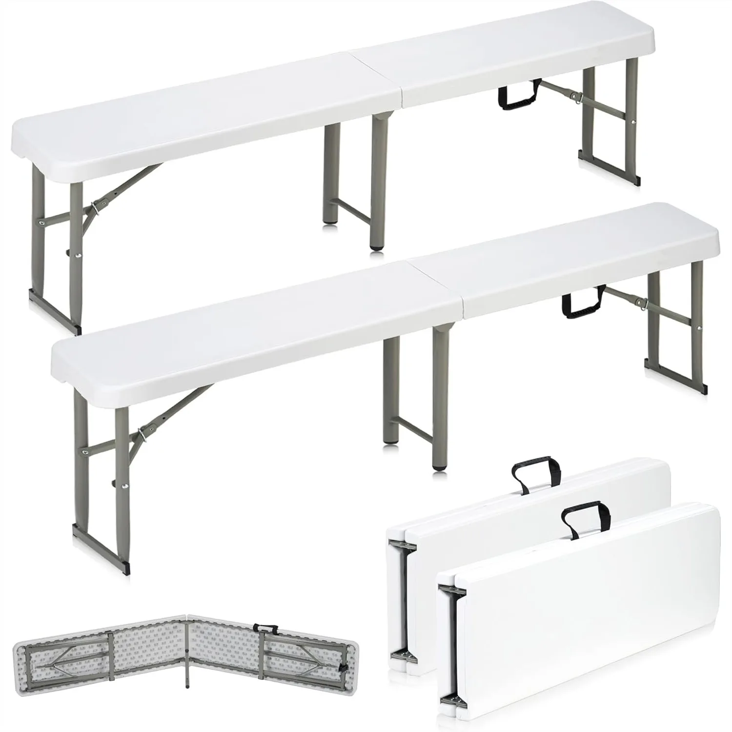 6ft Plastic Folding Bench with Carrying Handle, Portable Outdoor Seat for Picnic Camping Party, Waterproof & Sturdy, 2-Pack
6ft Plastic Folding Bench with Carrying Handle, Portable Outdoor Seat for Picnic Camping Party, Waterproof & Sturdy, 2-Pack