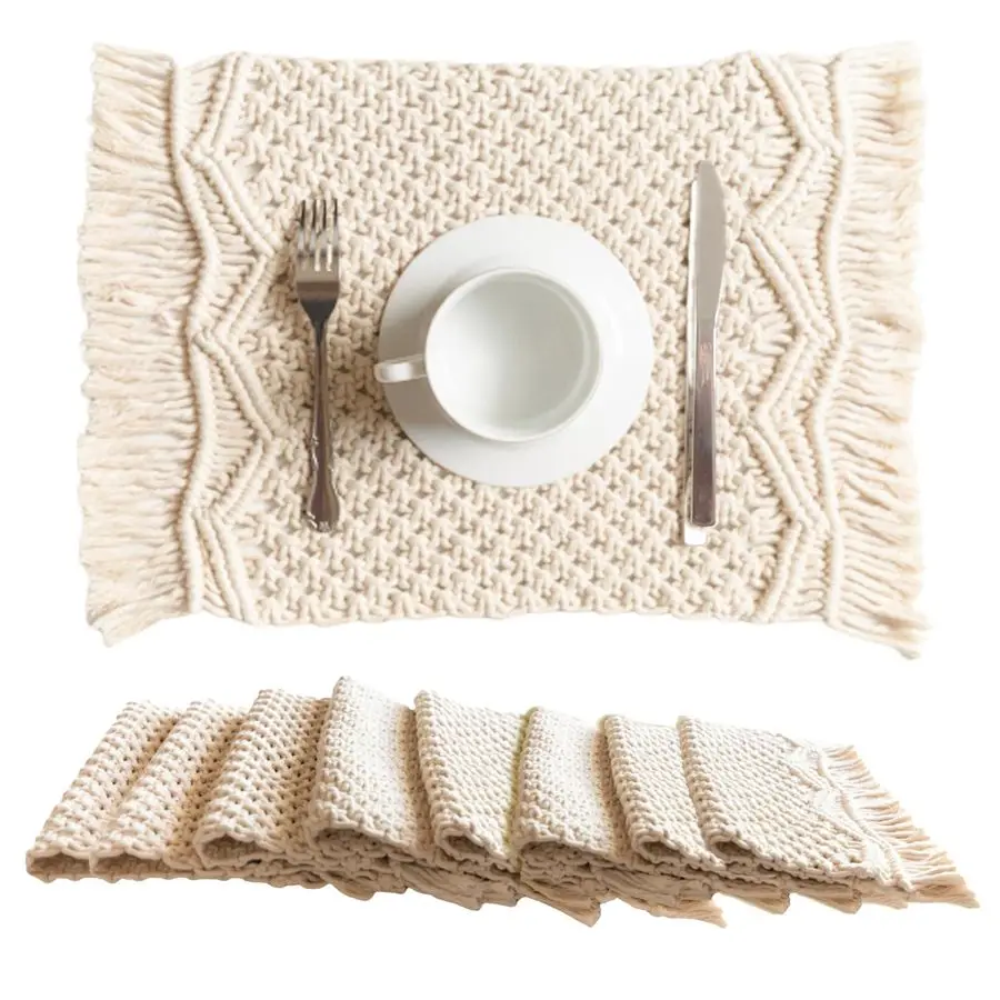 Macrame Placemats Set of 8 Handmade Cotton Woven Boho Placemats Modern Farmhouse Fringe Placemats for Dining Table, Kitchen, Boh
Macrame Placemats Set of 8 Handmade Cotton Woven Boho Placemats Modern Farmhouse Fringe Placemats for Dining Table, Kitchen, Boh